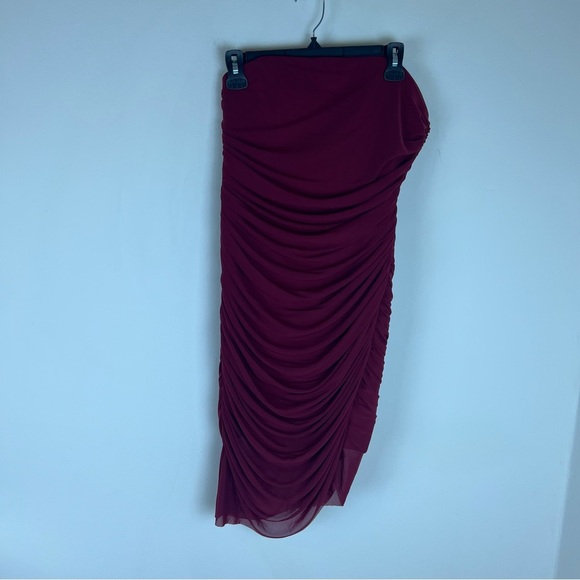 Majorelle Revolve Ursula Red Wine Strapless Ruched Mesh Mini Dress Size M - Picture 4 of 7